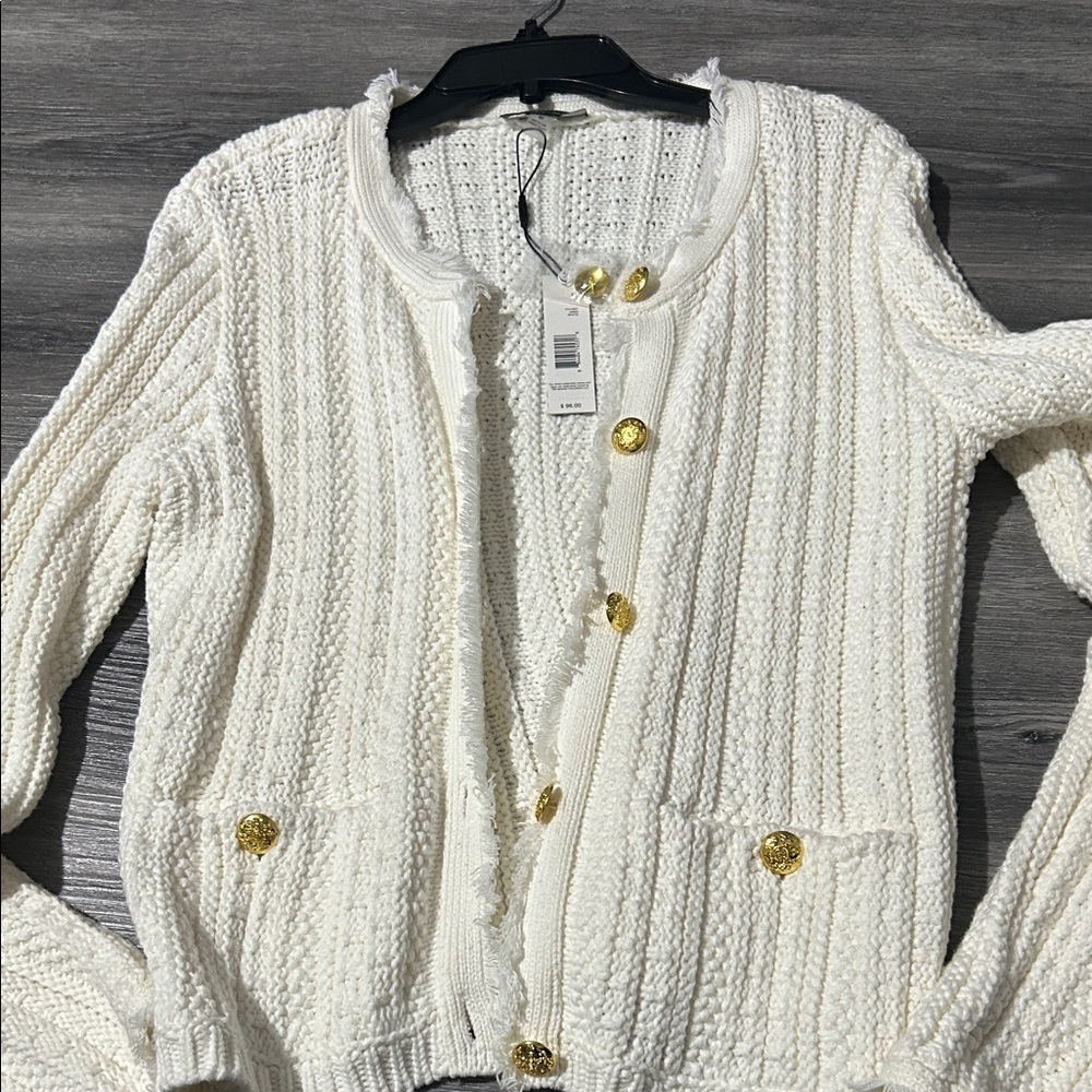 Tahari Cream Cardigan with Gold Buttons - Picture 1 of 5